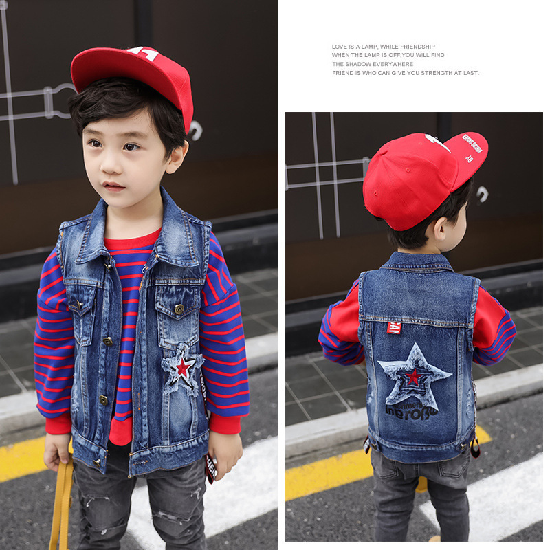 baby Cowboy vest 1-3 Korean Edition Chao Tong Boy Autumn Children handsome coat spring and autumn Cardigan