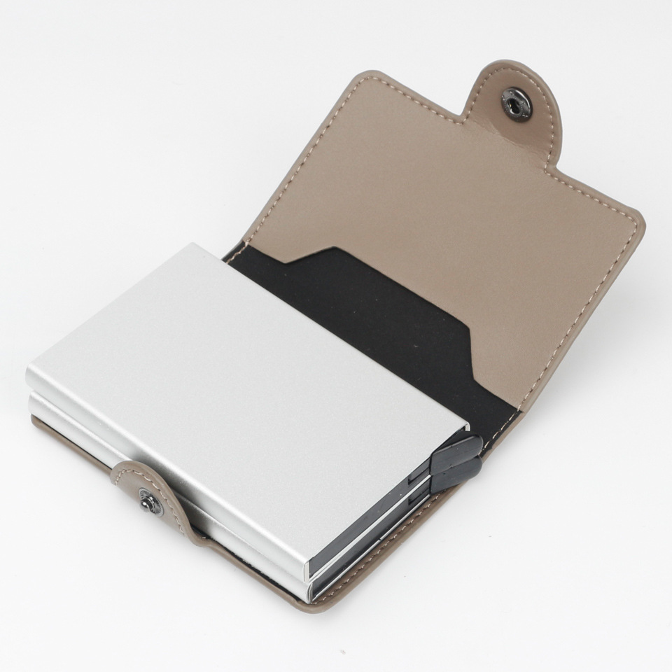 automatic pop-up metal wallet antitheft anti-magnetic RFID card case aluminum metal card  PU leather credit card holder