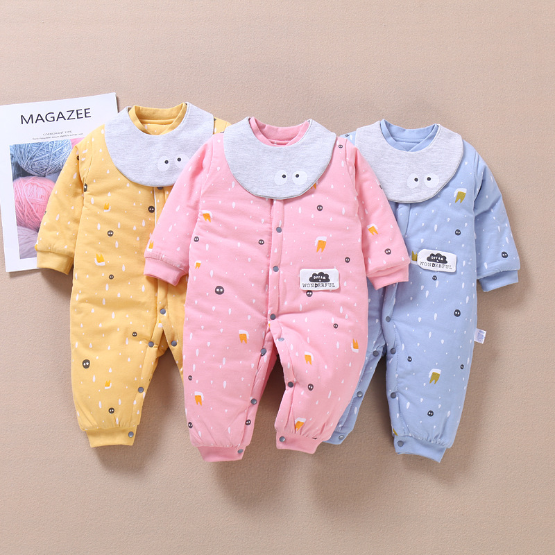 秋冬新款男童女童保暖纯棉连体衣卡通图案爬服厂家直销