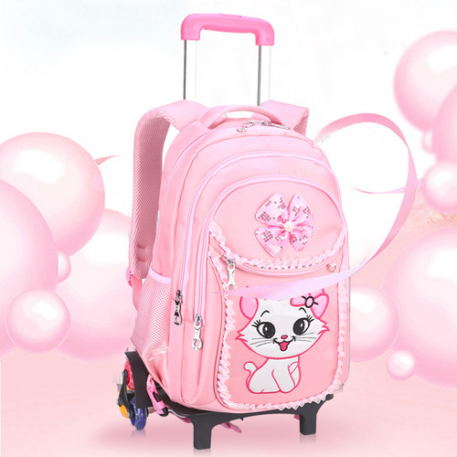 New upgraded children's trolley schoolbag female primary school students 1-3-6 grades 6-9-12 years old three-piece backpack