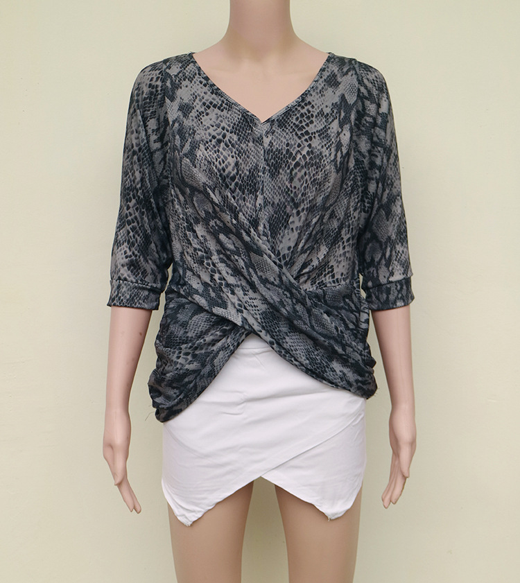 Leopard Print Off Shoulder T Shirt 3 4 Sleeve Asymmetrical Hem Casual Style Perfect for Autumn Wholesale Available