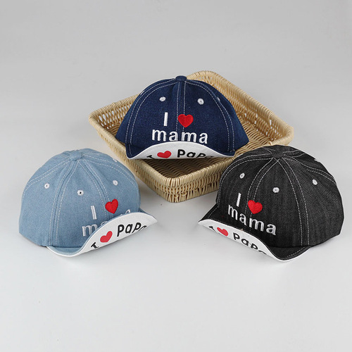 Spring Thin Children's Denim Hat Trendy LOVE MAMA Flip Hat Duckbill Hat for Boys and Girls