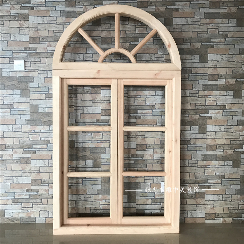 solid wood Retro Mediterranean Sea Vaulted Arc Pure handwork Tenon joint structure window To open Special-shaped customized