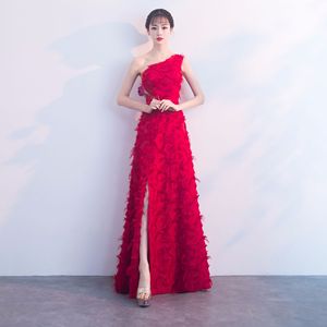 Single shoulder bride toast long new Engagement Wedding dress 