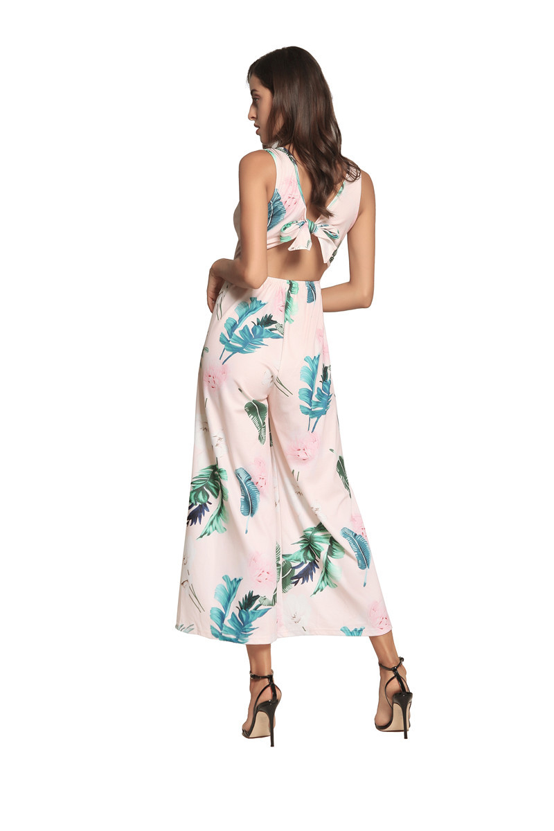 new digital print strapless V-neck jumpsuit NSDY22761