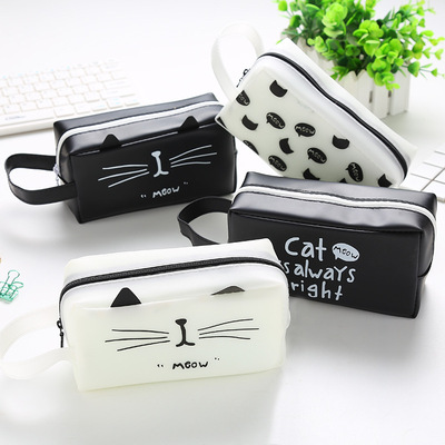 Simplicity lovely Soft leather Pencil bag student High-capacity Cartoon Pencil box Japan and South Korea girl multi-function silica gel Stationery