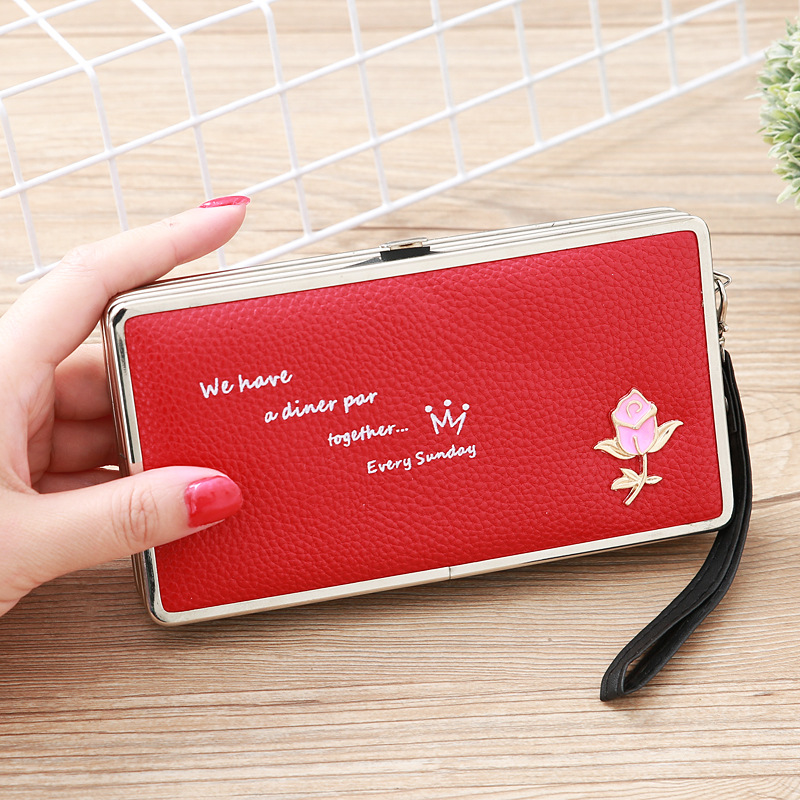 Fashion Lychee Pattern Long Multifunctional Embroidered Portable Wallet Wholesale display picture 17