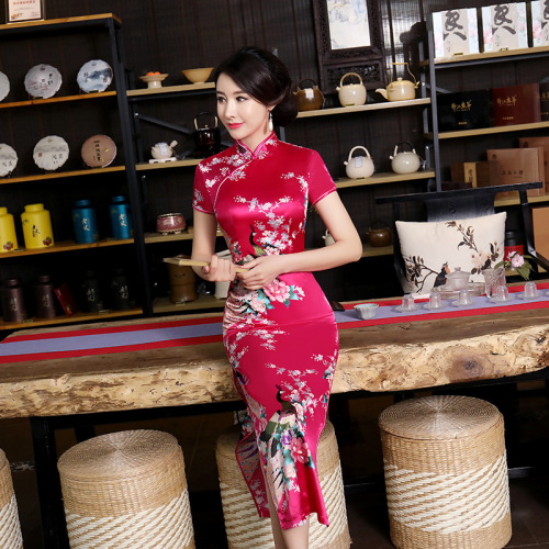 Chinese Dress Qipao for women cheongsam dress Long Satin printed banquet dress