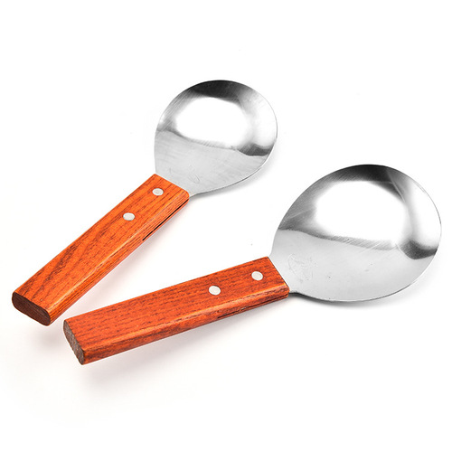 Spatula, stainless steel rice spatula, heat-insulating wooden handle rice spatula, cooking utensil, rice scooping spatula