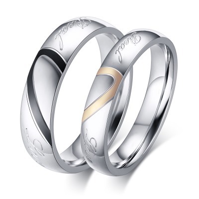 Simple Style Round Titanium Steel Plating Couple Rings display picture 1