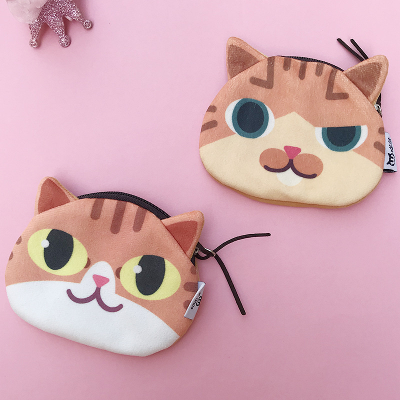 Cute cartoon coin purse mini plush fabric zipper purse short cat coin bag wholesale a generation of hair
