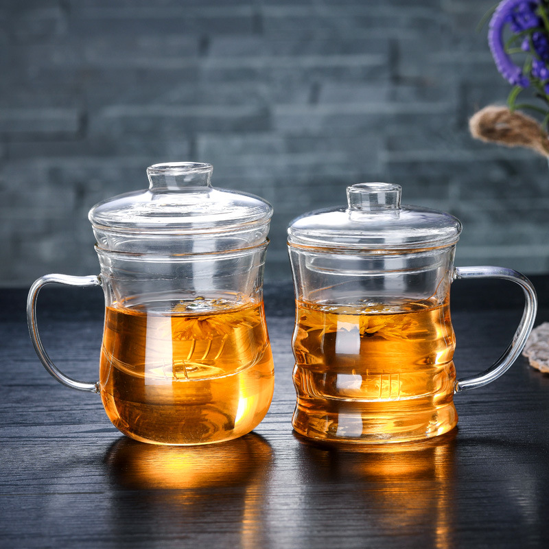 뚜껑 전기 세라믹 스토브 찻잔 손잡이 투명 대용량 필터 꽃 찻잔 고온 내성 유리 찻잔 도매