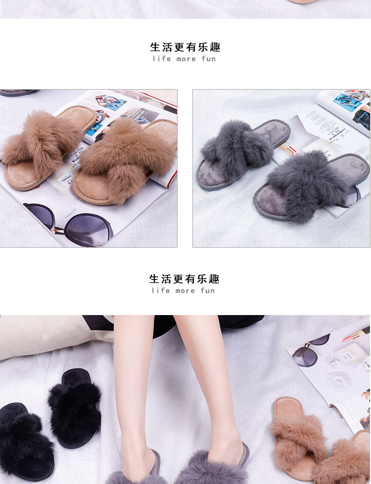 spring and autumn cross real rabbit fur soft bottom slippers NSPE9981