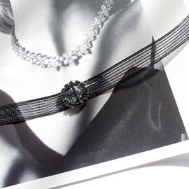 时尚OL饰品超美气质黑色闪钻性感丝带choker颈链短款锁骨链项链女