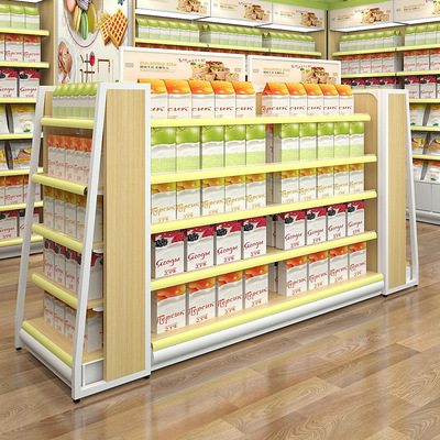 广州汇承新款钢木双面超市货架 超市零食便利店货架展示架定制