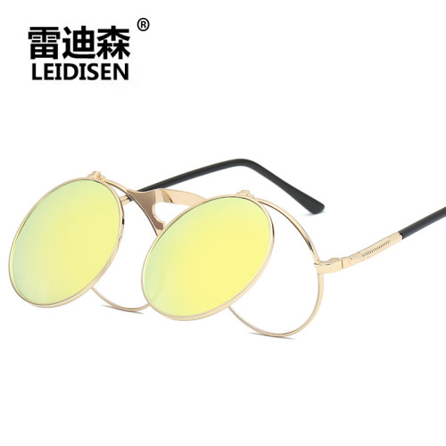 New retro metal punk steam flip polarized sunglasses men's and women's metal round sunglasses 3057