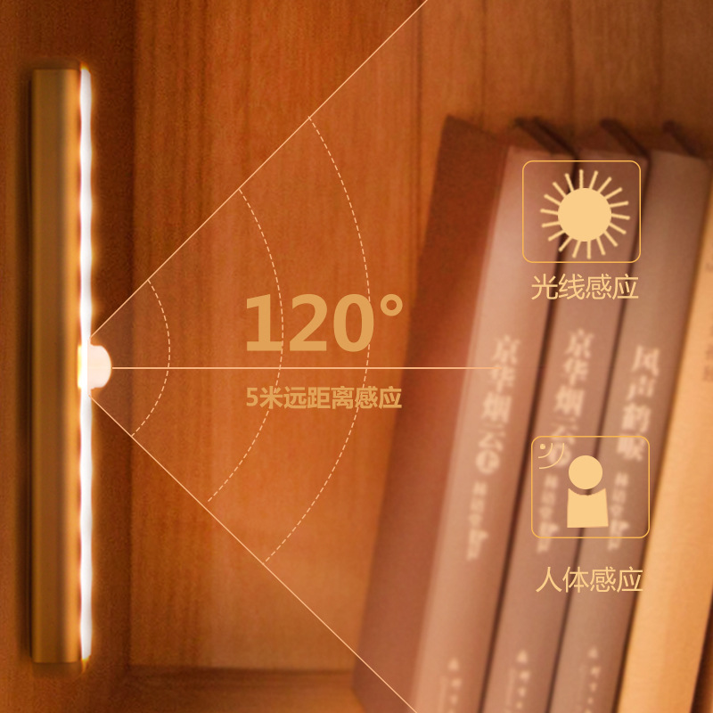 亚马逊热销智能感应灯橱柜灯10led 橱柜衣柜灯usb充电人体感应灯