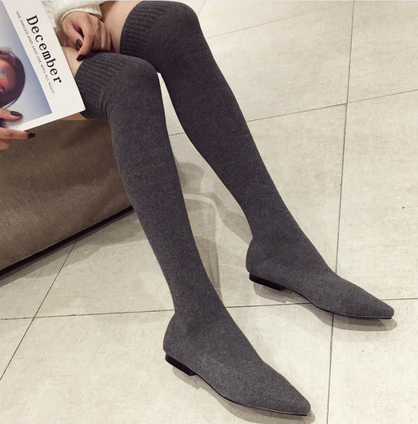 Cross-border 2022 European and American foreign trade new women's boots flat-bottomed boots knitted wool socks sleeve pointed elastic boots