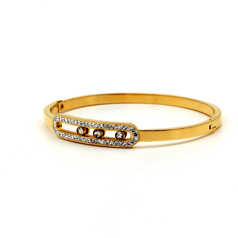 1 Piece Quantity Streetwear Rectangle Titanium Steel Inlay Artificial Diamond Bangle