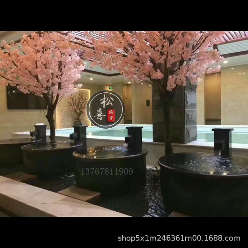 青瓦台风吕缸温泉酒店洗浴厂家直销批发红色加厚景德镇陶瓷泡澡缸