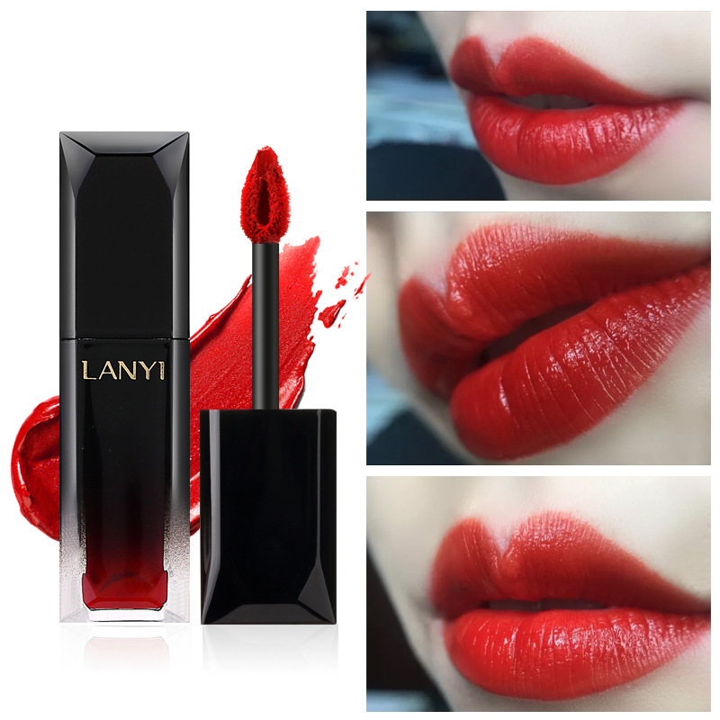 蘭奕黑管唇釉不脫色保濕滋潤持久唇蜜有色液體口紅鏡光唇膏正紅色
