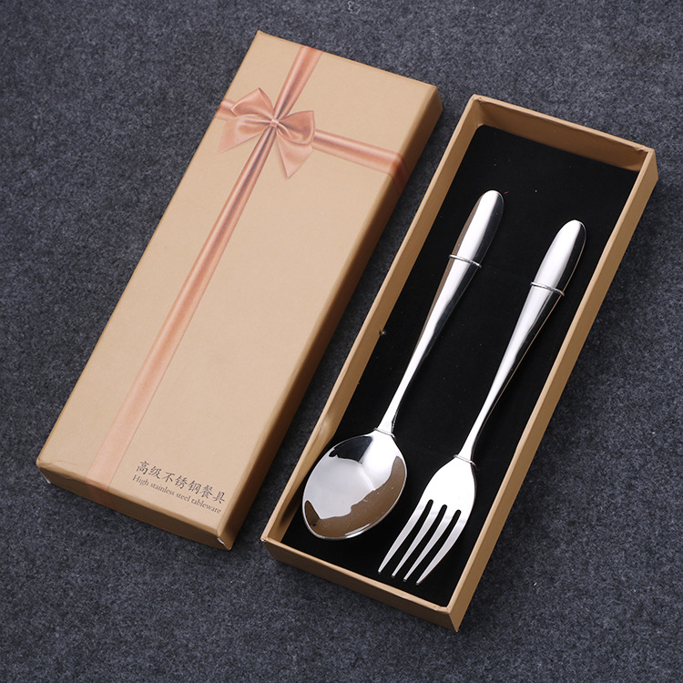 Stainless steel tableware set, portable gift box, chopsticks spoon two pieces, promotional gift tableware set