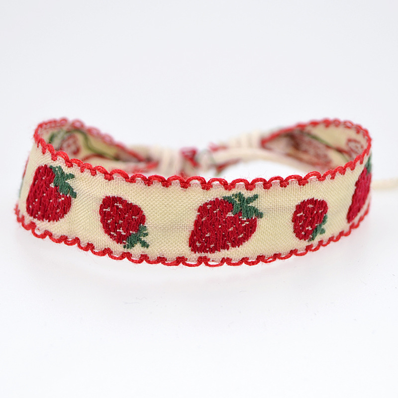 Cotton and Linen Chain Material Cord String Chain Type Casual Style Cute Strawberry Cotton And Linen Cord String Stretch Adjustable String Bracelets Wholesale