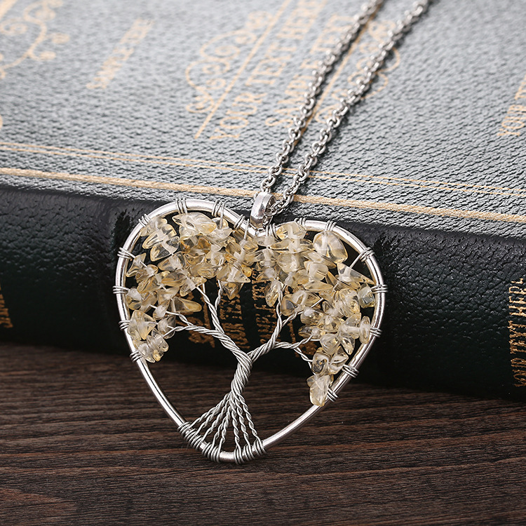 Retro Heart Shape Alloy Plating Natural Stone Pendant Necklace 1 Piece