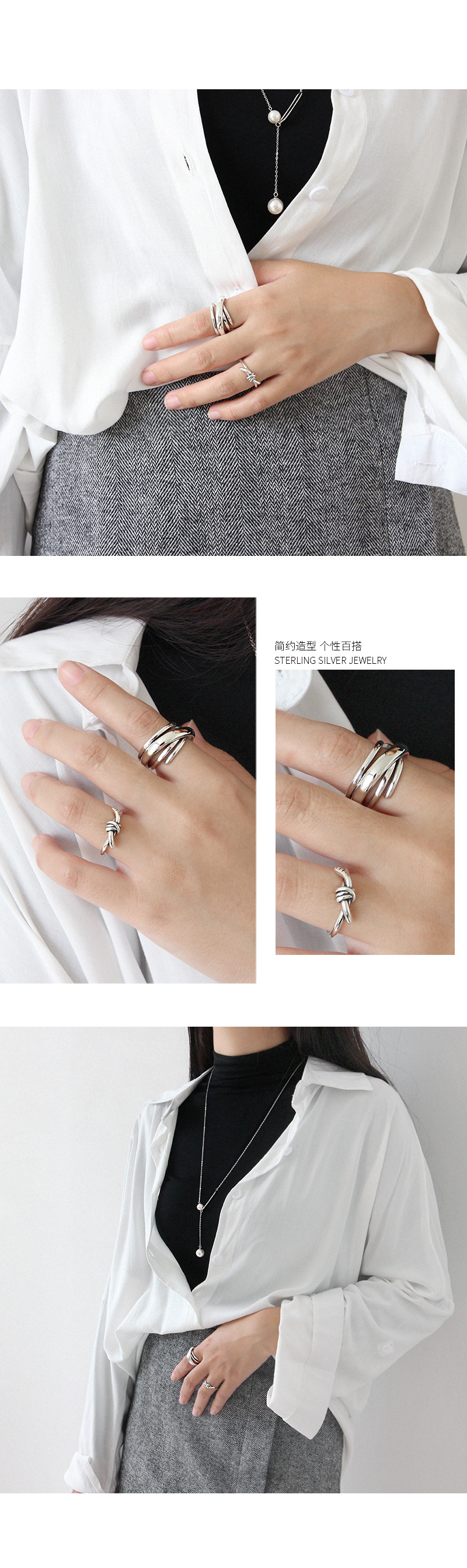 Korean Sterling Silver Multilayer Winding Ring display picture 6