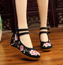 Jiao Yan 2018 phong cách Trung Quốc chất liệu cotton gió quốc gia khóa bên trong giày nữ tăng cao Giày cao