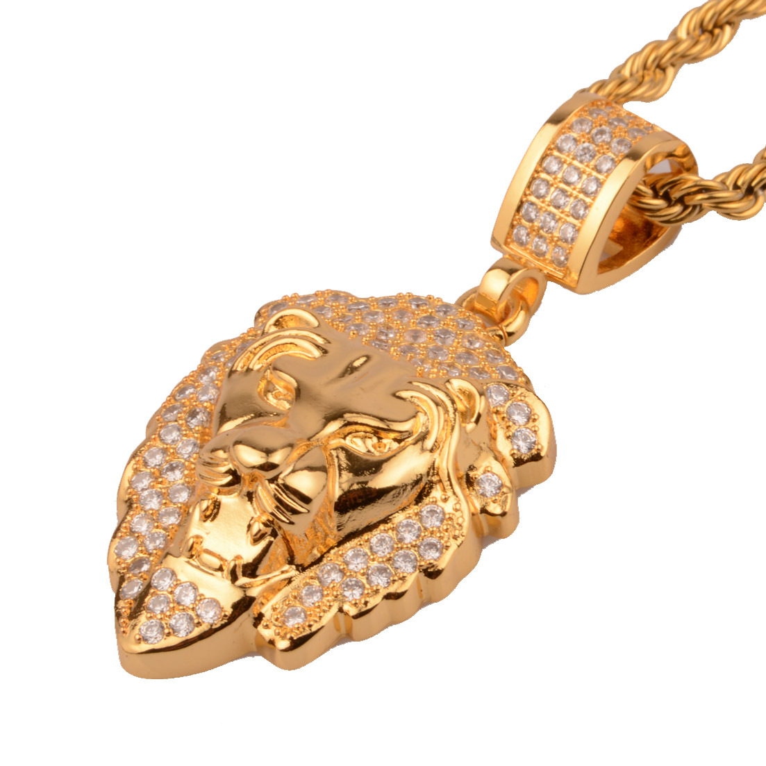 rope chain Chain Type Hip-Hop Lion 304 Stainless Steel Brass Polishing Inlay Men's Charms Pendant Necklace