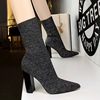 Thick heel high heel pointed sexy nightclub thin wool short boots