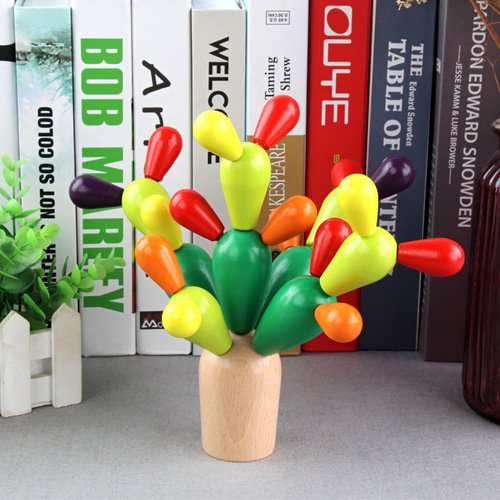 Wooden children's stacking building blocks, baby's hands-on splicing of cactus and cactus educational multi-functional disassembly and assembly toys