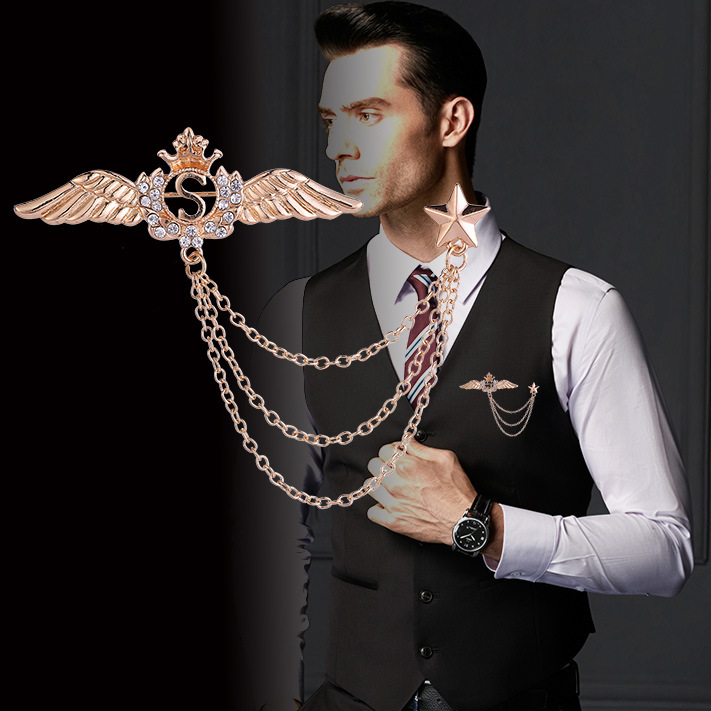 Angel Wings Tassel Crown Brooch For Suits And Apparel Accessory_voghion.com