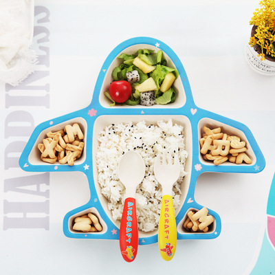 Bamboo fiber children Cutlery Set originality aircraft Dinner plate baby Of trays Cartoon Rice bowl gift customized LOGO