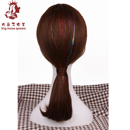 95cm Colorful Laser Ribbon Hair Extension with 26 Colors Braided Hair with Gold and Silver Threads Fake Hair Base Earring Flashing Colorful Hair Accessory