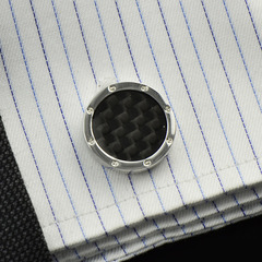 【Yingbo】Carbon Fiber Round High-Quality Cufflinks/Cuff Buttons with Screw Pattern Cufflink/960003