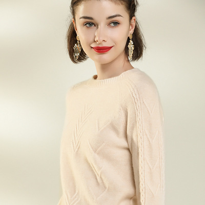 2018新款女式山羊绒针织打底短款毛衣羊绒圆领套头厚贴身针织衫