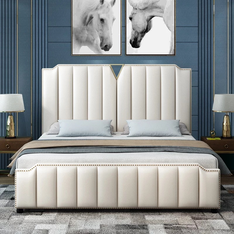 Postmodern Light luxury bed solid wood bed simple double bed master bedroom wedding bed 1.8 m Hong Kong style new special big bed