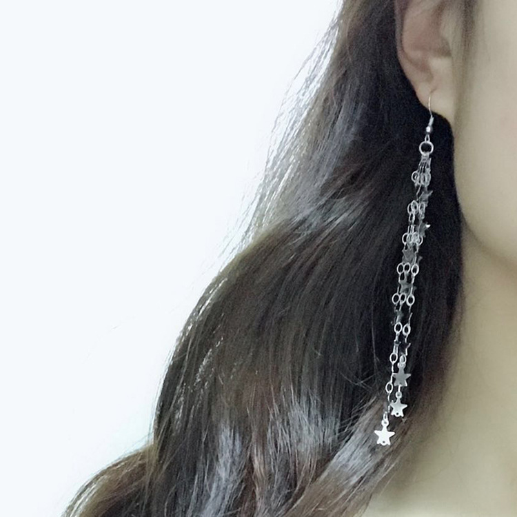 6g Weight No Inlaid Inlay Material Earrings Classification Wedding, Travel Occasion Metal Material Star Pattern Women'S Gender Plating Design Gold, Silver Color Hot-selling Fashion New Beautiful Fairy Five-pointed Star Tassels Earrings 21