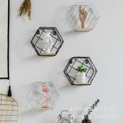 ins wall Shelf Wall hanging Room bedroom a doll bookshelf Free punch Geometry Storage decorate A partition