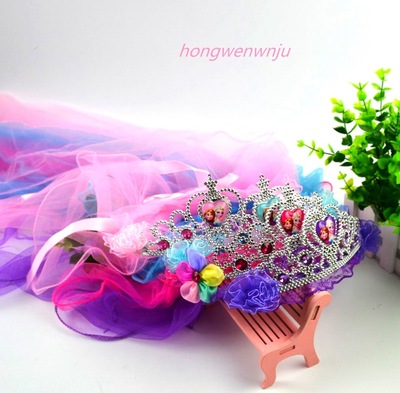 新款花环皇冠头纱 冰雪皇冠头纱公主头纱  冰雪皇冠发饰|ru