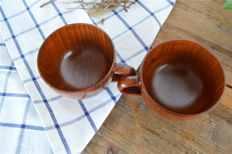 一級(jí)品木杯子  大肚茶杯 創(chuàng)意復(fù)古把手咖啡杯 帶柄水杯 平底杯子