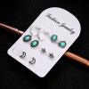 Fashionable turquoise earrings heart shaped, set, European style, 5 pair