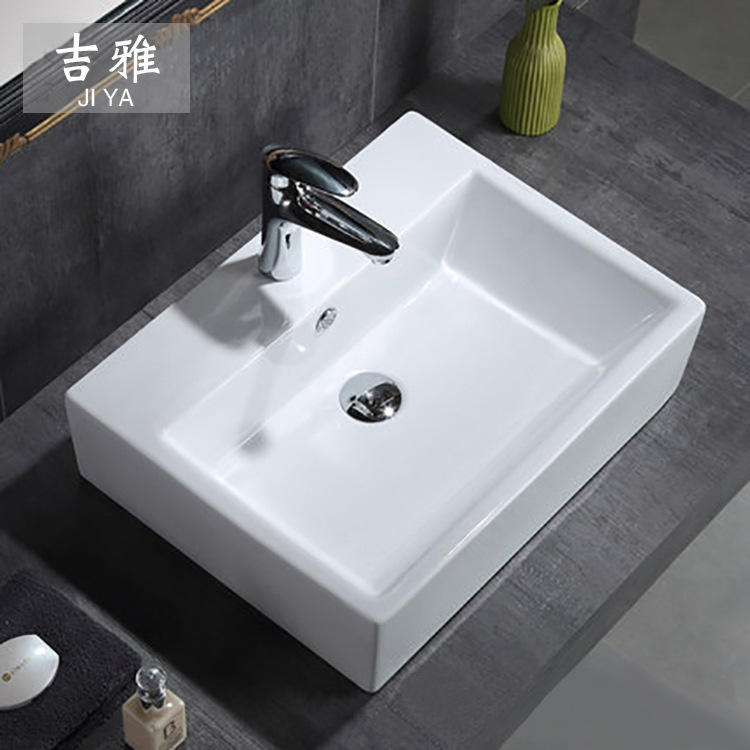 Rectangular integrado Cuenca del hotel lavabo del mostrador de baño cuenca de cerámica lavabo de arte blanco
