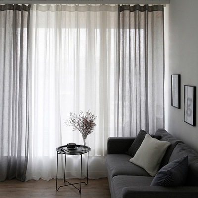 北歐簡約現代純色落地客廳窗簾白紗飄窗隔斷臥室窗紗布料成品定制