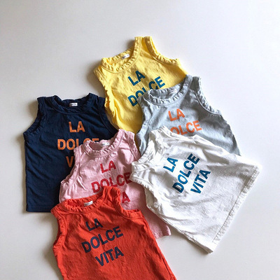 2021韩版男童装夏季潮款  女童糖果色必入儿童无袖 英文T恤|ru