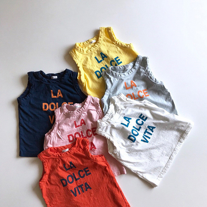 2021韩版男童装夏季潮款  女童糖果色必入儿童无袖 英文T恤|ru