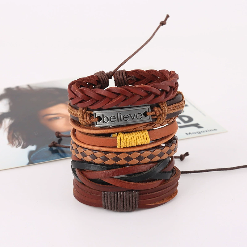 Leather case, men's set, retro woven bracelet, jewelry, Aliexpress, genuine leather, DIY