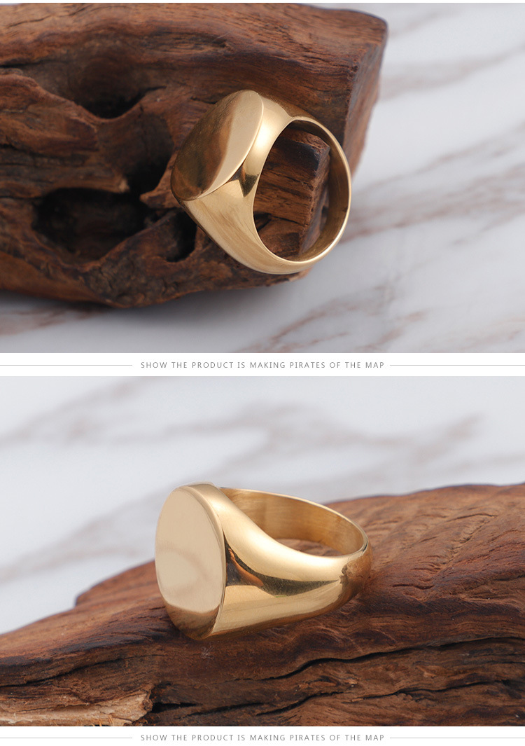 Stone-Free Inlay Material Rings Classification 304 Stainless Steel Material Men'S Retro Rings Round Stainless Steel Titanium Steel Vacuum Plating 18K Gold Plated Men Signet Rings